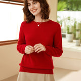 Womens Boat Neck Cashmere Sweater Long Sleeve Cashmere Pullover Claret XS
