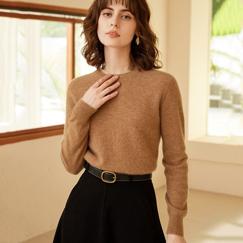 Womens Boat Neck Cashmere Sweater Long Sleeve Cashmere Pullover Camel XS