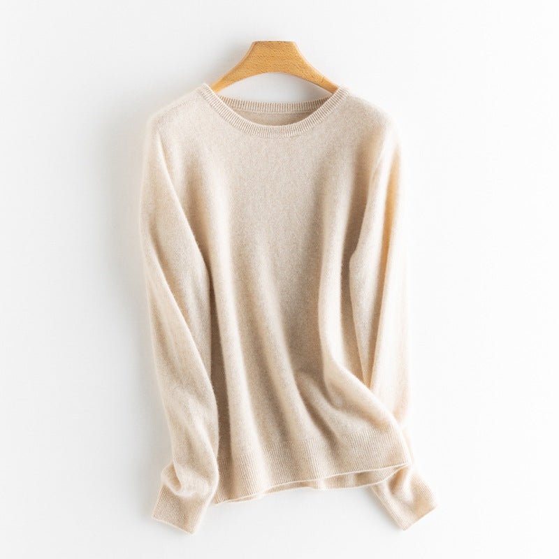 Womens Boat Neck Cashmere Sweater Long Sleeve Cashmere Pullover Beige XS