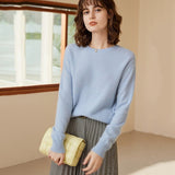 Womens Boat Neck Cashmere Sweater Long Sleeve Cashmere Pullover Blue XS