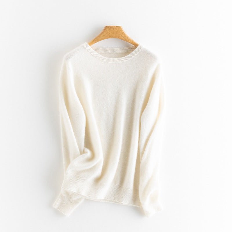 Womens Boat Neck Cashmere Sweater Long Sleeve Cashmere Pullover Ivory XS