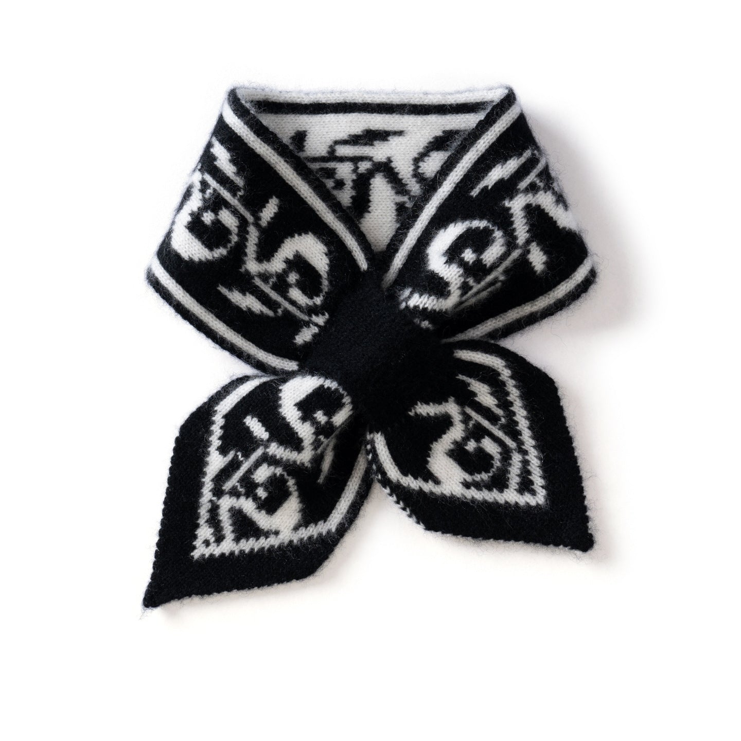 Womens Bow Knot Cashmere Scarf Soft Knit Small Cashmere Neck Wrap Black M