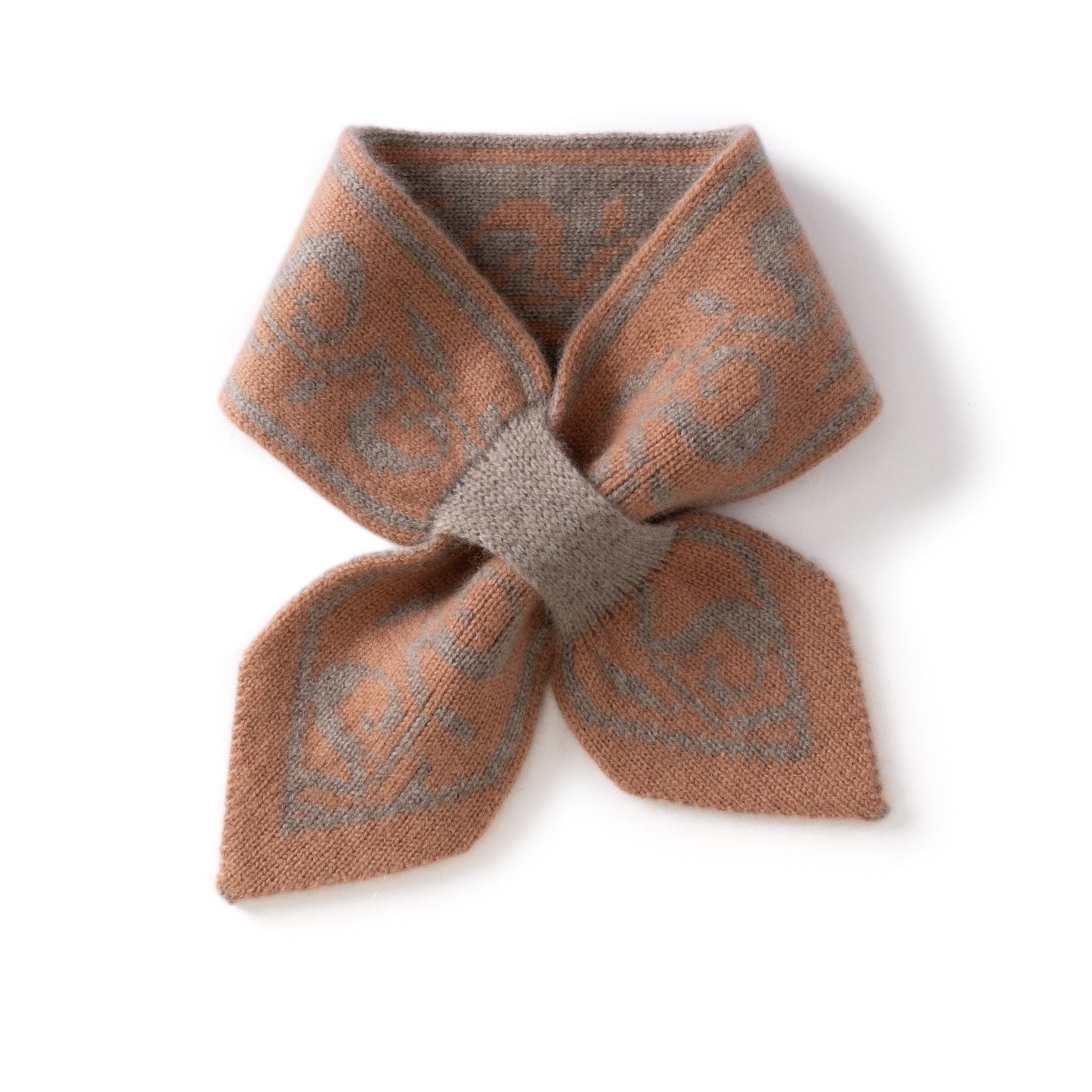 Womens Bow Knot Cashmere Scarf Soft Knit Small Cashmere Neck Wrap Brown M
