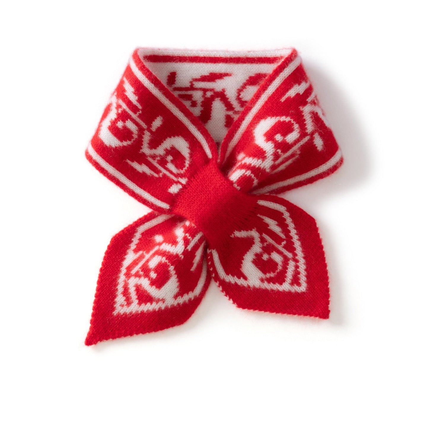 Womens Bow Knot Cashmere Scarf Soft Knit Small Cashmere Neck Wrap Red M
