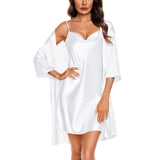 Womens Silk Nightgown And Robe Set Two Pieces Silk Sleepwear White XS