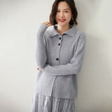Womens Ribbed Knit Cashmere Cardigan Lapel Button - up Cashmere Coat Gray XS