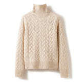 Womens Cable Knit Button Up Mock Neck Pure Cashmere Cardigan Pockets Beige XS