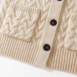 Womens Cable Knit Button Up Mock Neck Pure Cashmere Cardigan Pockets Beige XS