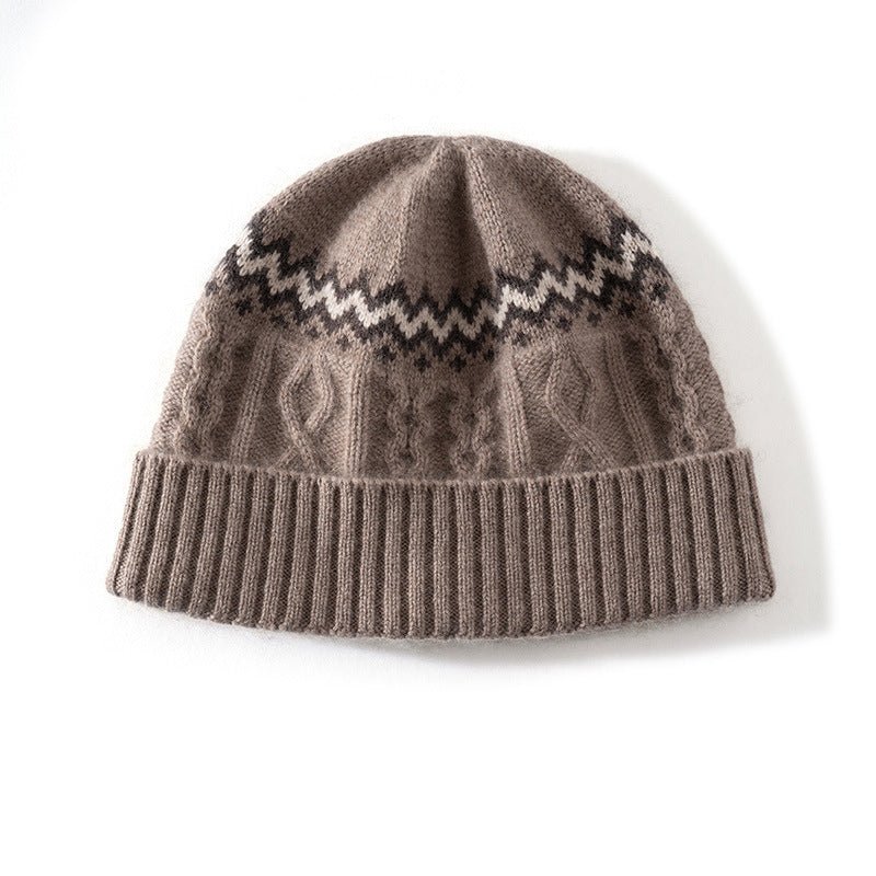 Womens Cable Knit Cashmere Hat Fair Isle Cashmere Beanie Taupe M