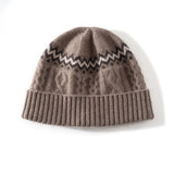 Womens Cable Knit Cashmere Hat Fair Isle Cashmere Beanie Taupe M