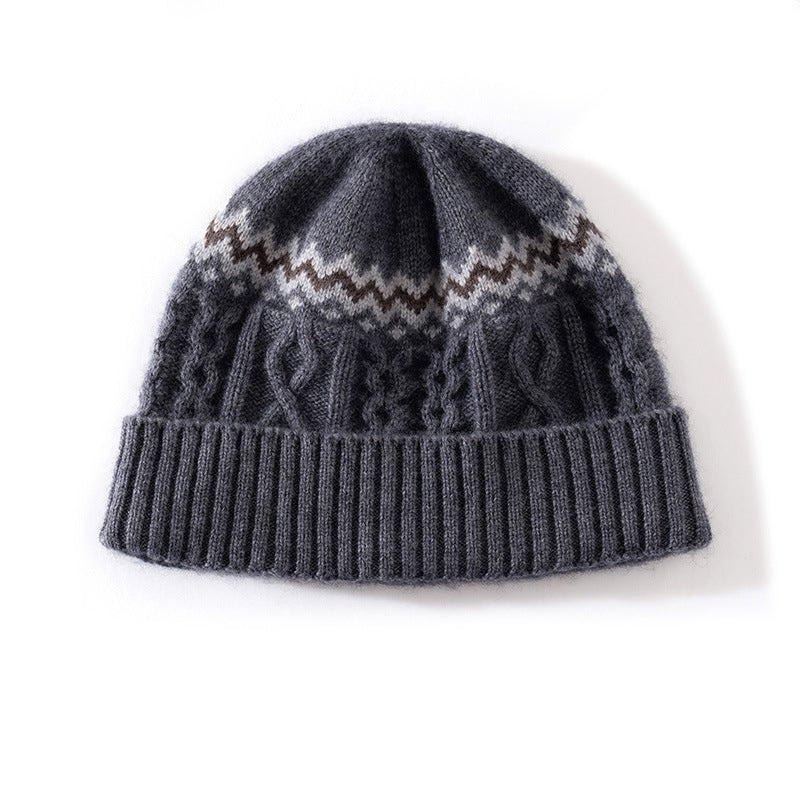 Womens Cable Knit Cashmere Hat Fair Isle Cashmere Beanie Gray M