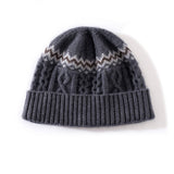 Womens Cable Knit Cashmere Hat Fair Isle Cashmere Beanie Gray M