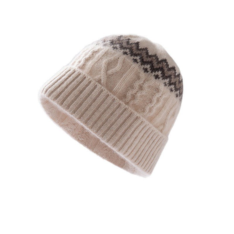 Womens Cable Knit Cashmere Hat Fair Isle Cashmere Beanie Beige M