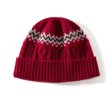 Womens Cable Knit Cashmere Hat Fair Isle Cashmere Beanie Claret M