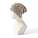 Womens Cable Knit Pure Cashmere Beanie Hat with Ribbed Trim Taupe M