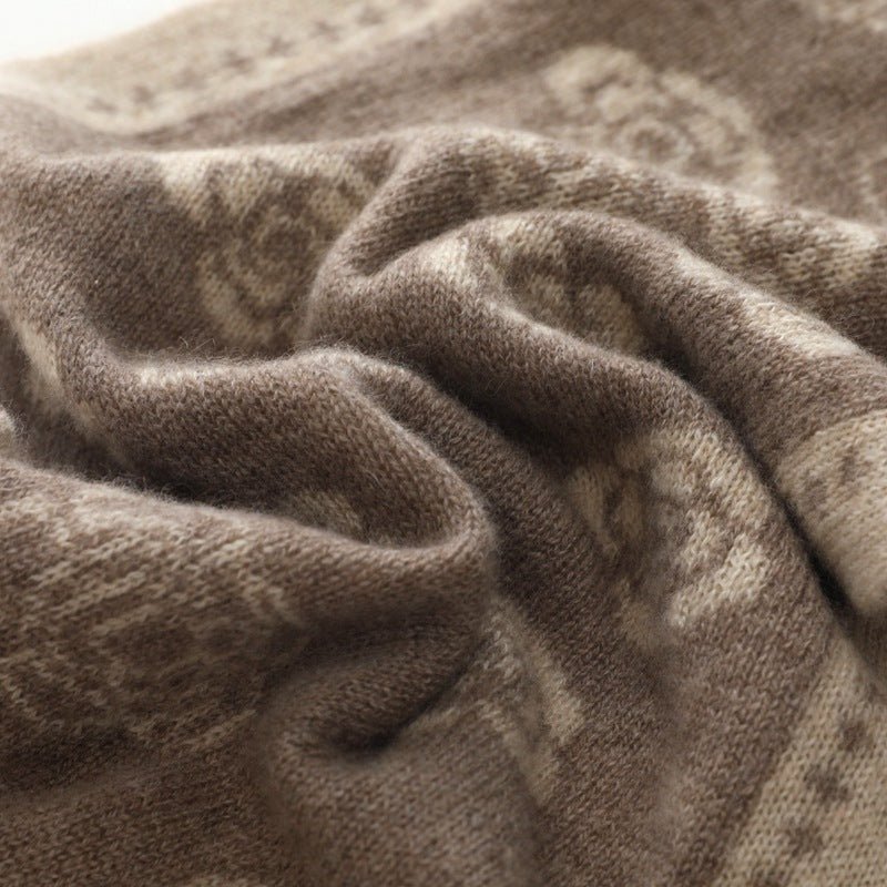 Womens Camellia Pattern Long Cashmere Scarf Cashmere Knit Wrap Taupe M