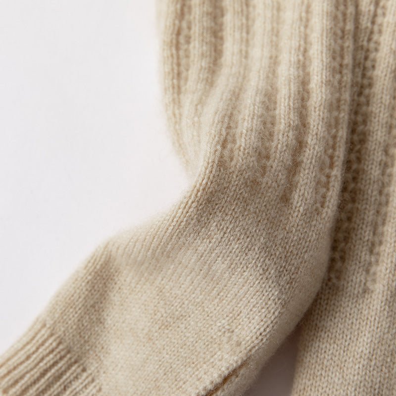 Ribbed Cashmere GlovesCashmere Arm Warmers Fingerless Knit Mittens Beige M