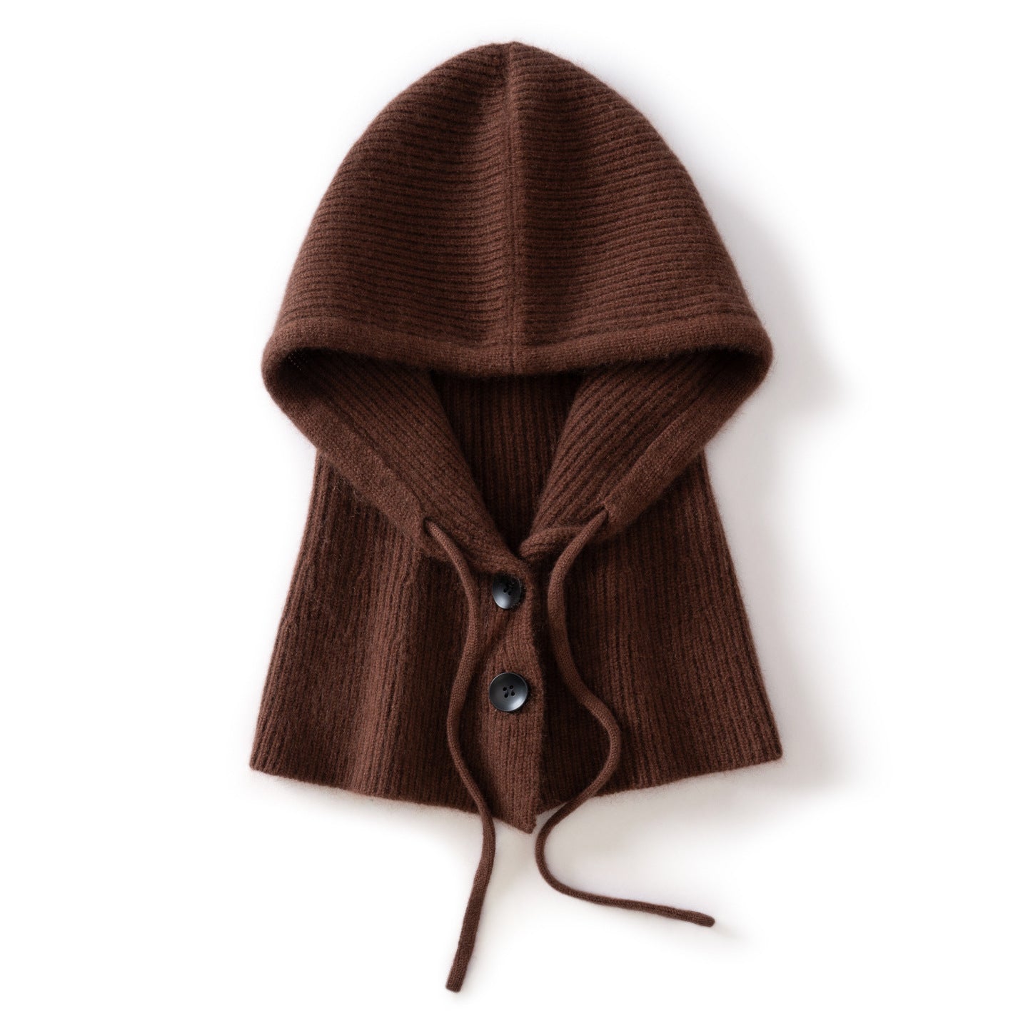 Womens Cashmere Balaclava 100% Cashmere Hooded Scarf with Adjustable Drawstring Brown M