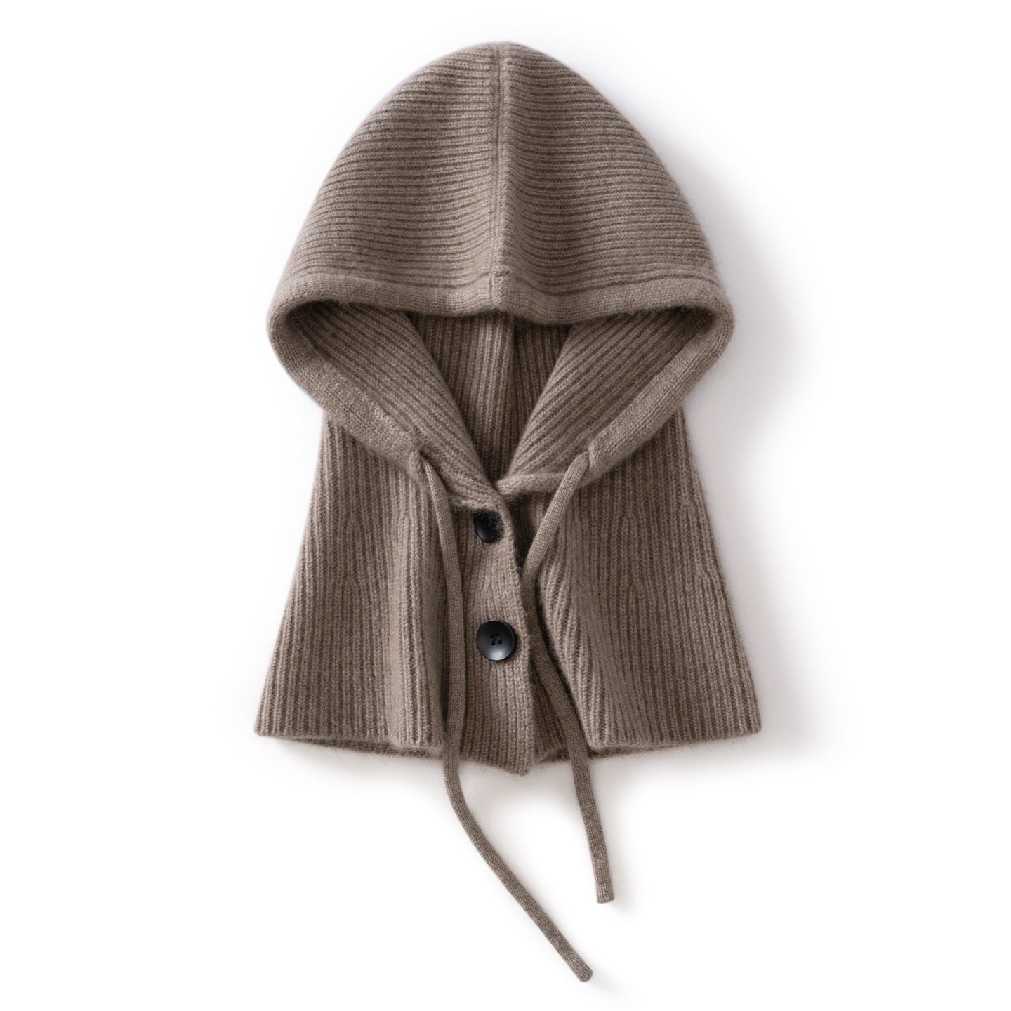 Womens Cashmere Balaclava 100% Cashmere Hooded Scarf with Adjustable Drawstring Taupe M
