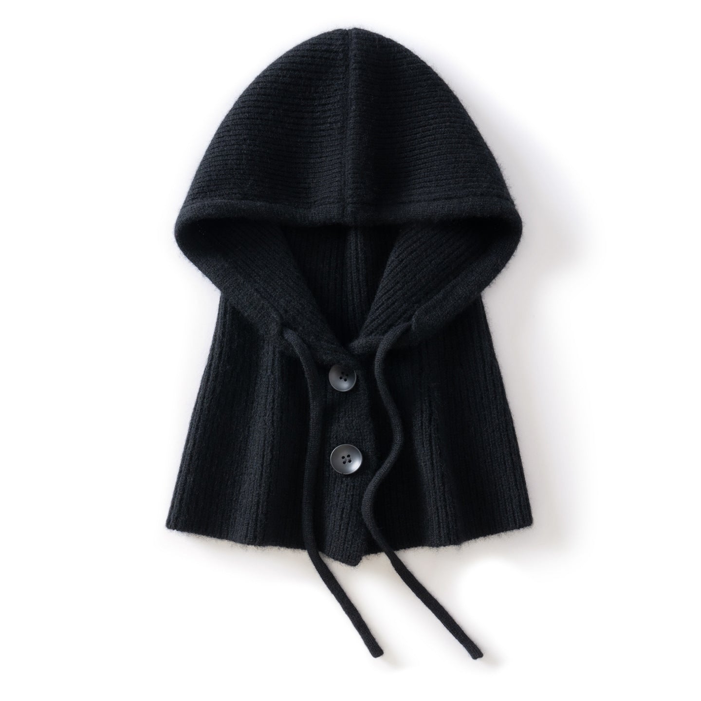 Womens Cashmere Balaclava 100% Cashmere Hooded Scarf with Adjustable Drawstring Black M