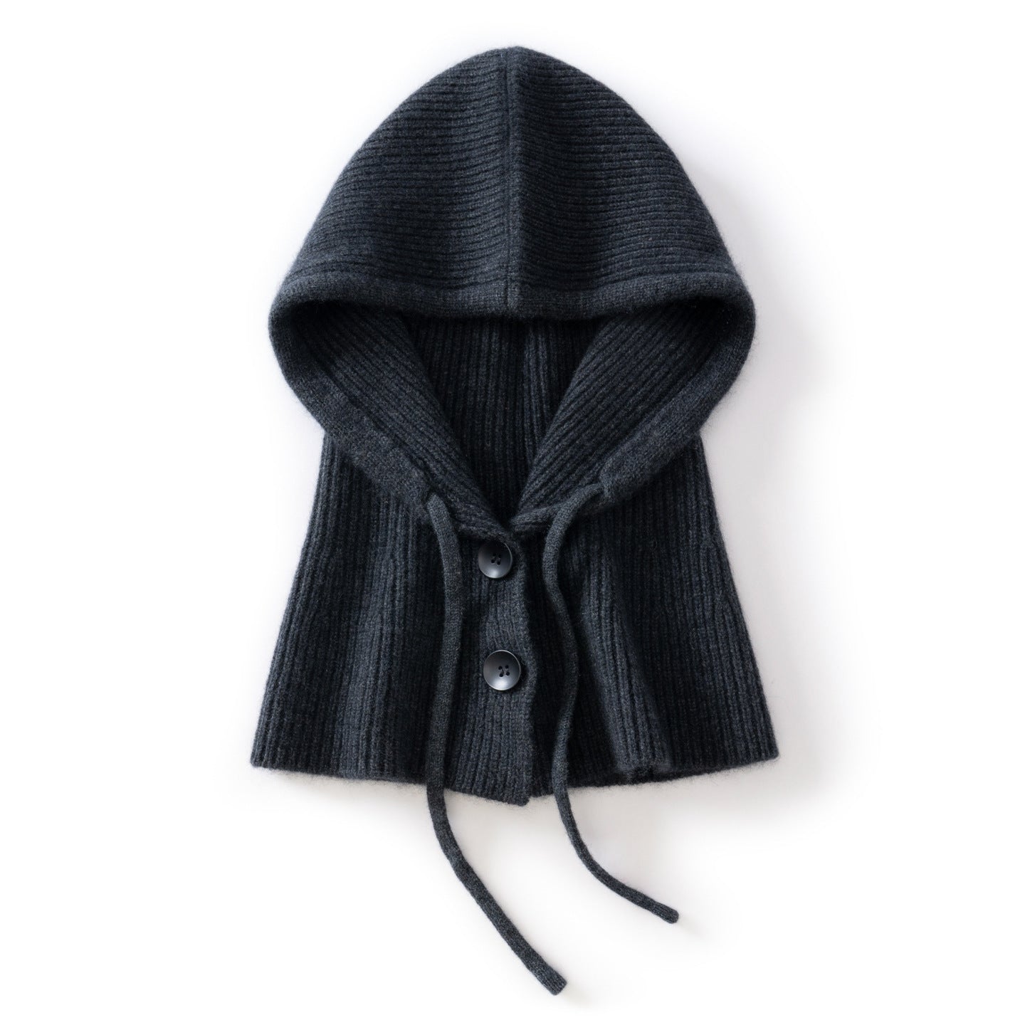 Womens Cashmere Balaclava 100% Cashmere Hooded Scarf with Adjustable Drawstring Dark Grey M