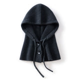 Womens Cashmere Balaclava 100% Cashmere Hooded Scarf with Adjustable Drawstring Dark Grey M
