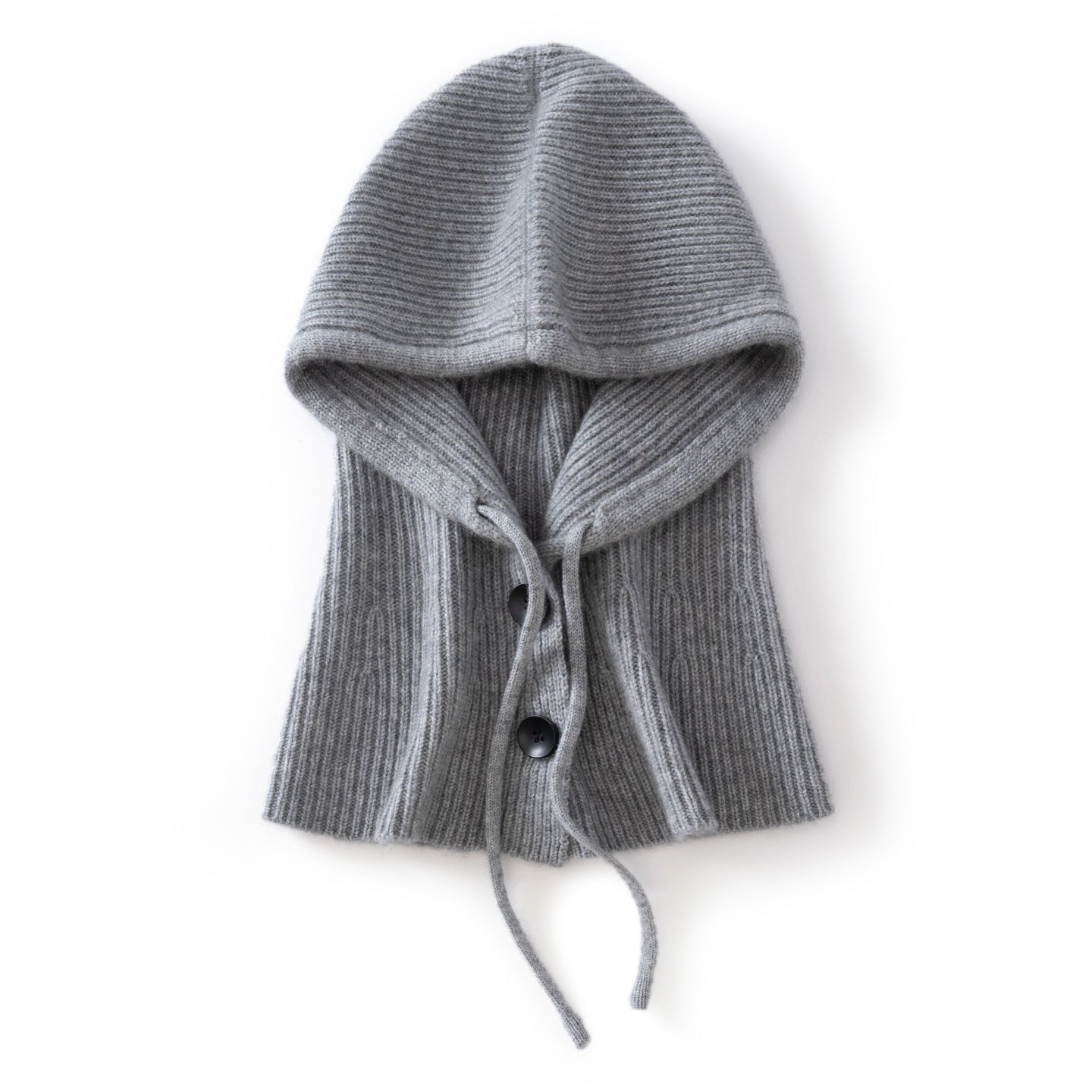Womens Cashmere Balaclava 100% Cashmere Hooded Scarf with Adjustable Drawstring Grey M