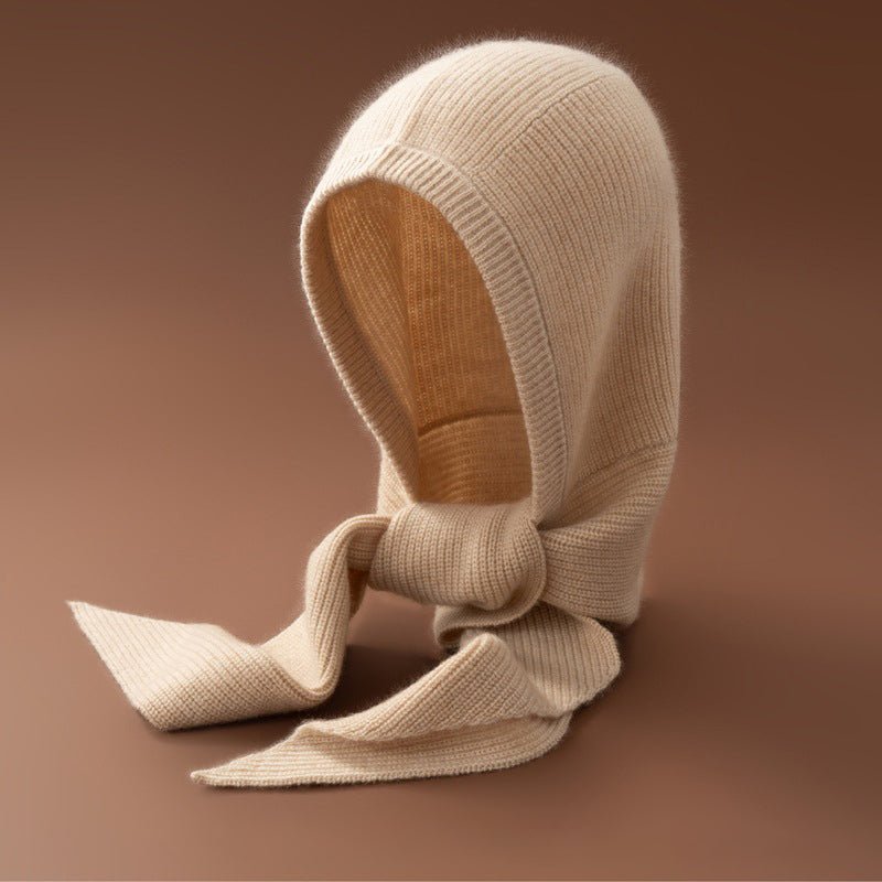 Womens Cashmere Balaclava Cashmere Hooded Scarf Cozy Knit Winter Wrap Beige M