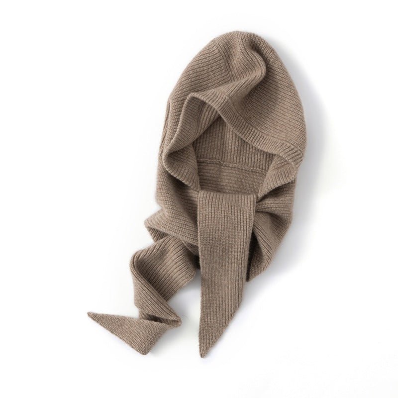 Womens Cashmere Balaclava Cashmere Hooded Scarf Cozy Knit Winter Wrap Taupe M