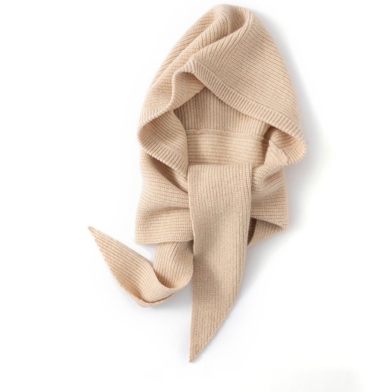 Womens Cashmere Balaclava Cashmere Hooded Scarf Cozy Knit Winter Wrap Beige M