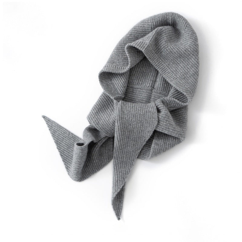 Womens Cashmere Balaclava Cashmere Hooded Scarf Cozy Knit Winter Wrap Gray M
