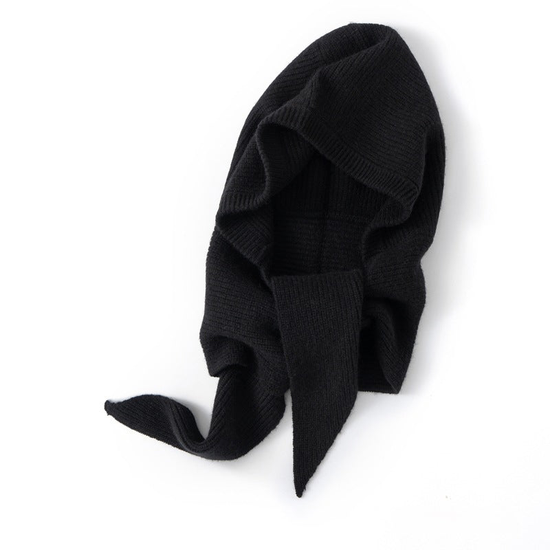 Womens Cashmere Balaclava Cashmere Hooded Scarf Cozy Knit Winter Wrap Black M