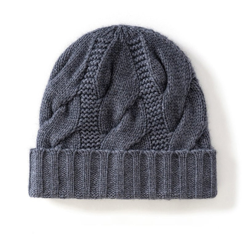 Womens Cashmere Beanie Cable Knit Cashmere Hat Ribbing Hem Grey M