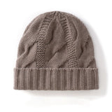 Womens Cashmere Beanie Cable Knit Cashmere Hat Ribbing Hem Taupe M