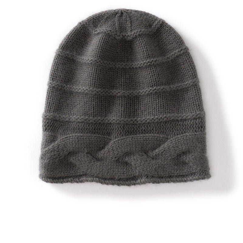 Womens Cashmere Beanie Cap with Cable Accents Cold Weather Cashmere Hat Grey M