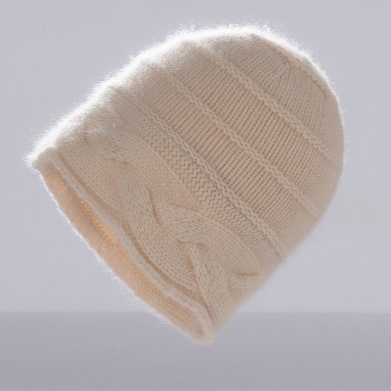 Womens Cashmere Beanie Cap with Cable Accents Cold Weather Cashmere Hat Beige M