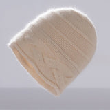 Womens Cashmere Beanie Cap with Cable Accents Cold Weather Cashmere Hat Beige M