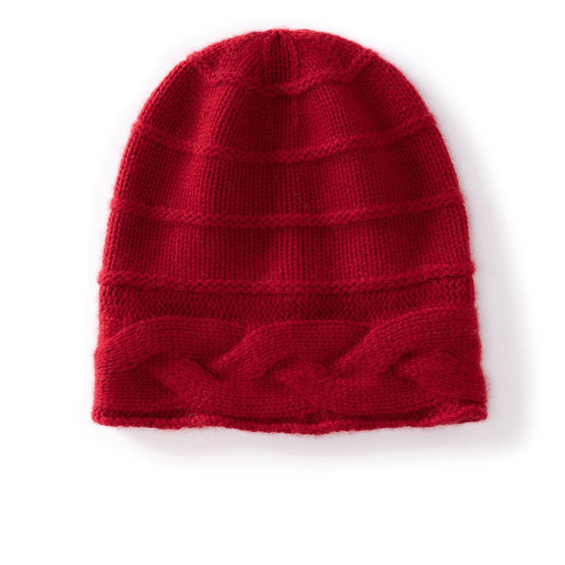 Womens Cashmere Beanie Cap with Cable Accents Cold Weather Cashmere Hat Claret M
