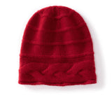 Womens Cashmere Beanie Cap with Cable Accents Cold Weather Cashmere Hat Claret M