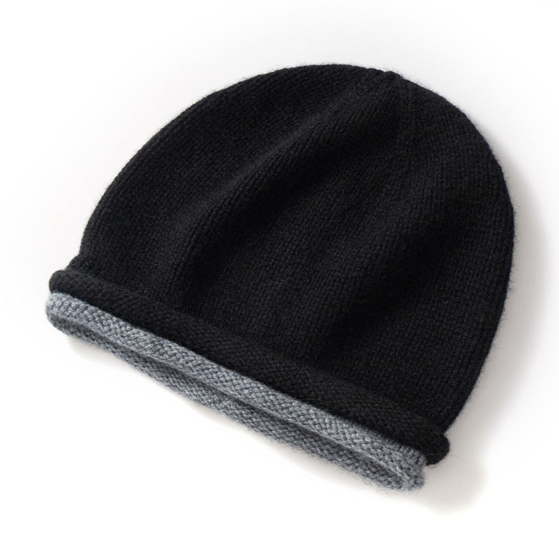 Womens Cashmere Beanie Knitted Cashmere Hats Low Pile Hat Black M