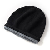 Womens Cashmere Beanie Knitted Cashmere Hats Low Pile Hat Black M