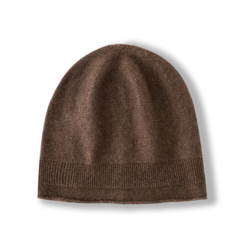 Pure Cashmere Beanie Hat Rib Knitted Hat With Curl Edge Head Warmer Coffee M