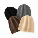 Pure Cashmere Beanie Hat Rib Knitted Hat With Curl Edge Head Warmer Black M