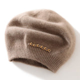 Womens Cashmere Beret Double Layer Chain Cashmere Hat Ladies Beanie Taupe M