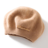 Womens Cashmere Beret Double Layer Chain Cashmere Hat Ladies Beanie Camel M