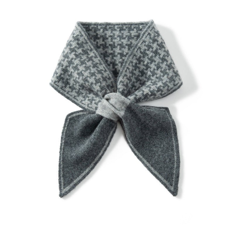 Womens Cashmere Bowknot Scarf Houndstooth Cashmere Neck Warmer Grey M