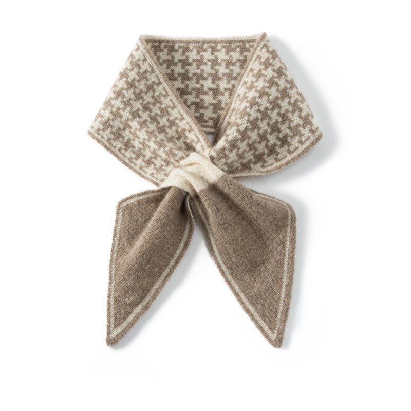 Womens Cashmere Bowknot Scarf Houndstooth Cashmere Neck Warmer Taupe M