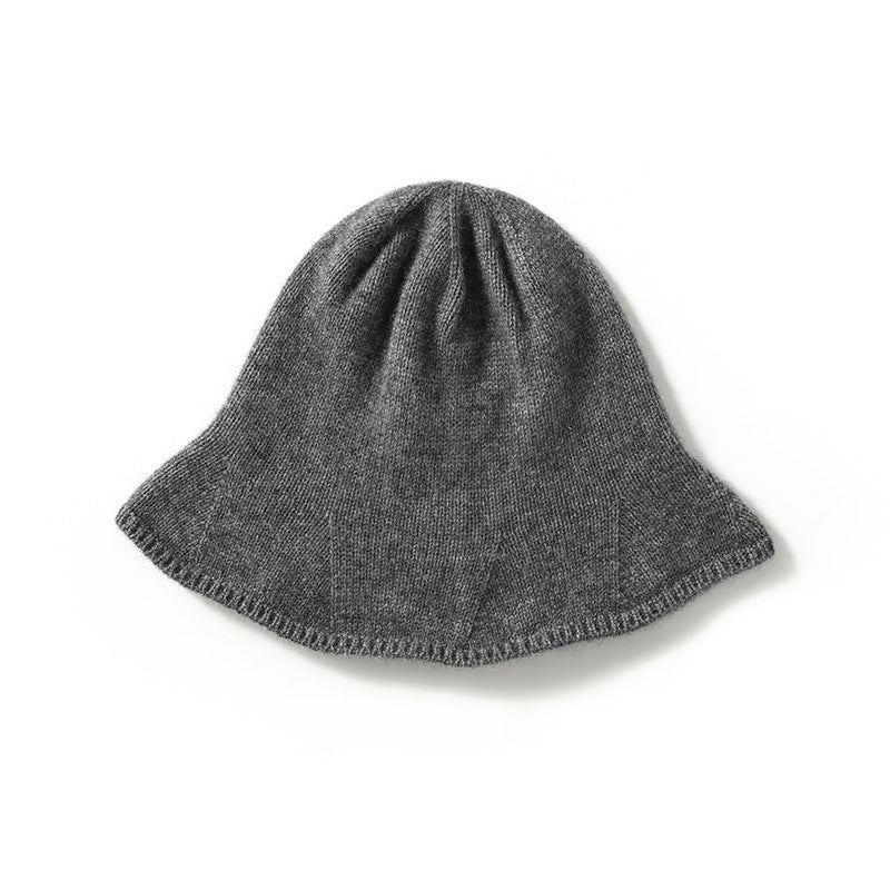 Womens Pure Cashmere Bell Hat Cashmere Bucket Hat With Flared Gray M