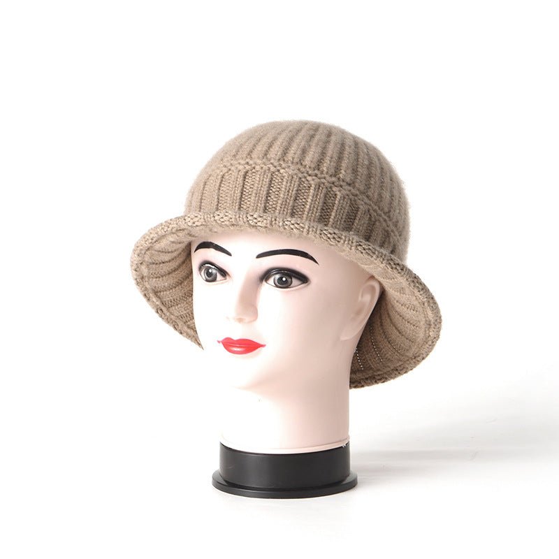 Womens Cashmere Ribbed Knit Cloche Hat Cashmere Bucket Hat Sun Hat Claret M