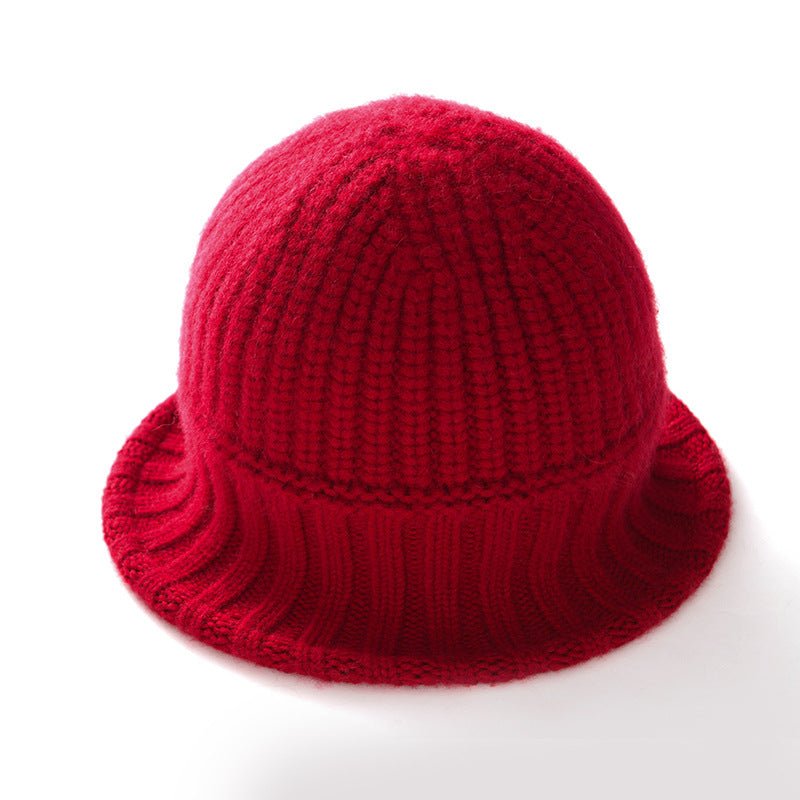 Womens Cashmere Ribbed Knit Cloche Hat Cashmere Bucket Hat Sun Hat Claret M